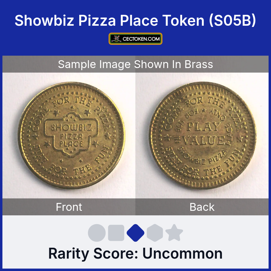 ShowBiz Pizza S05B Showbiz Pizza Place Token (S05B) — sample listing image