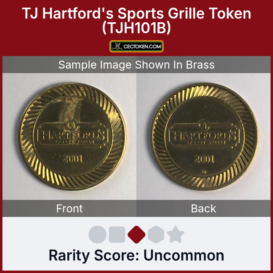 T.J. Hartford's Grill & Bar TJH101B TJ Hartford's Sports Grille Token (TJH101B) — sample listing image