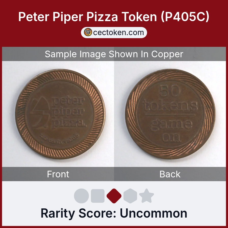 Peter Piper Pizza P405C Peter Piper Pizza Token (P405C) — sample listing image