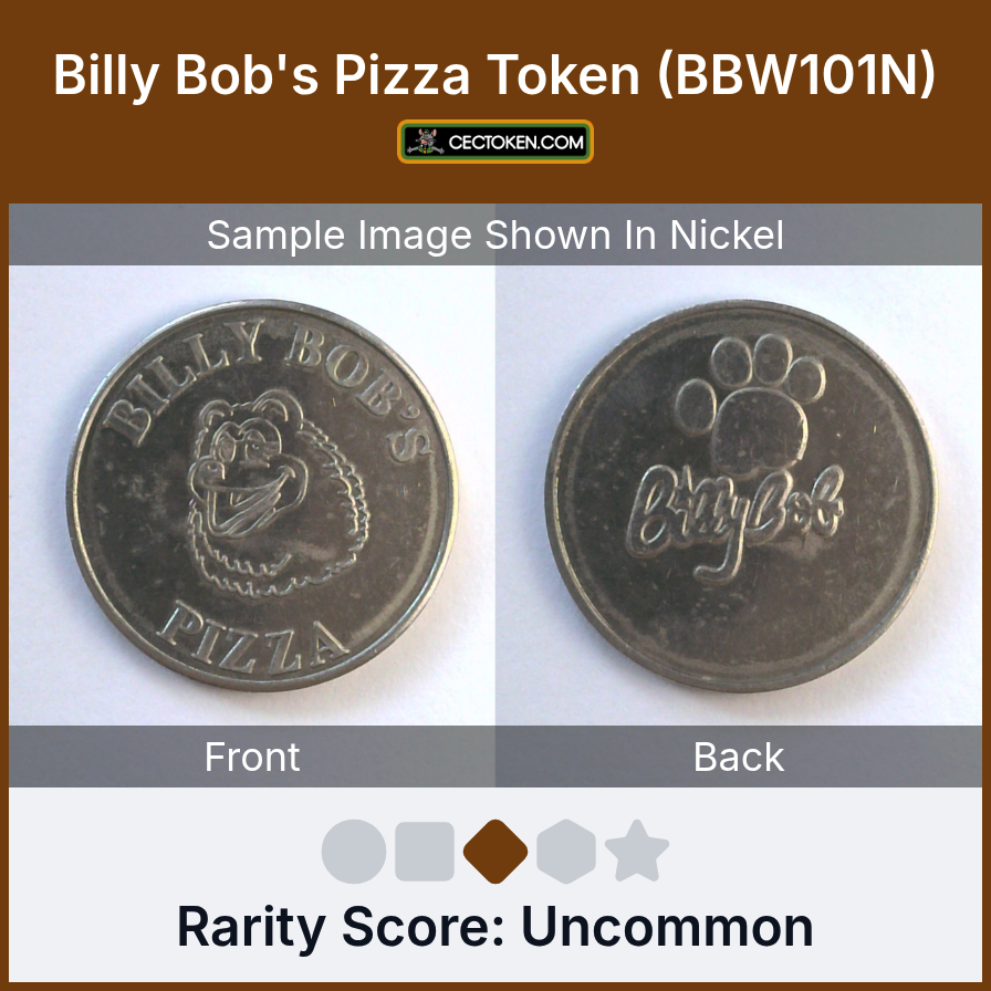 Billy Bob's Wonderland BBW101N Billy Bob's Pizza Token (BBW101N) — sample listing image