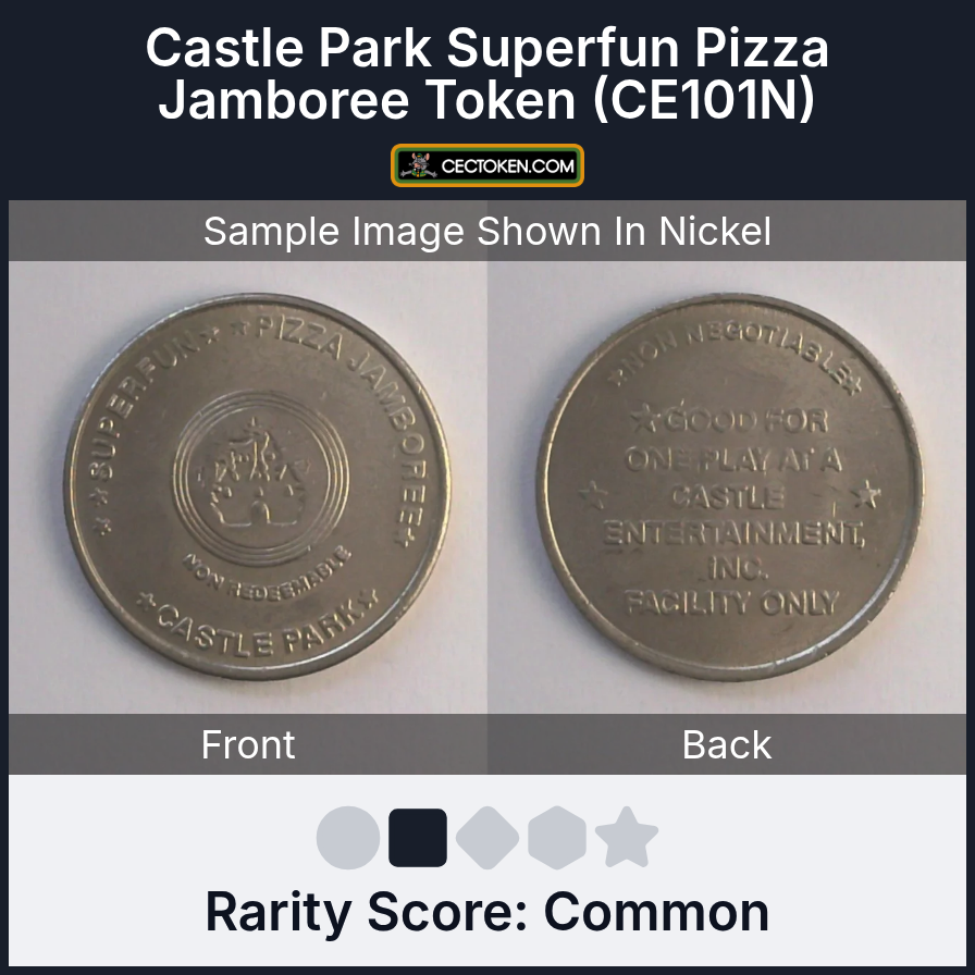 Castle Entertainment CE101N Castle Park Superfun Pizza Jamboree Token (CE101N) — sample listing image