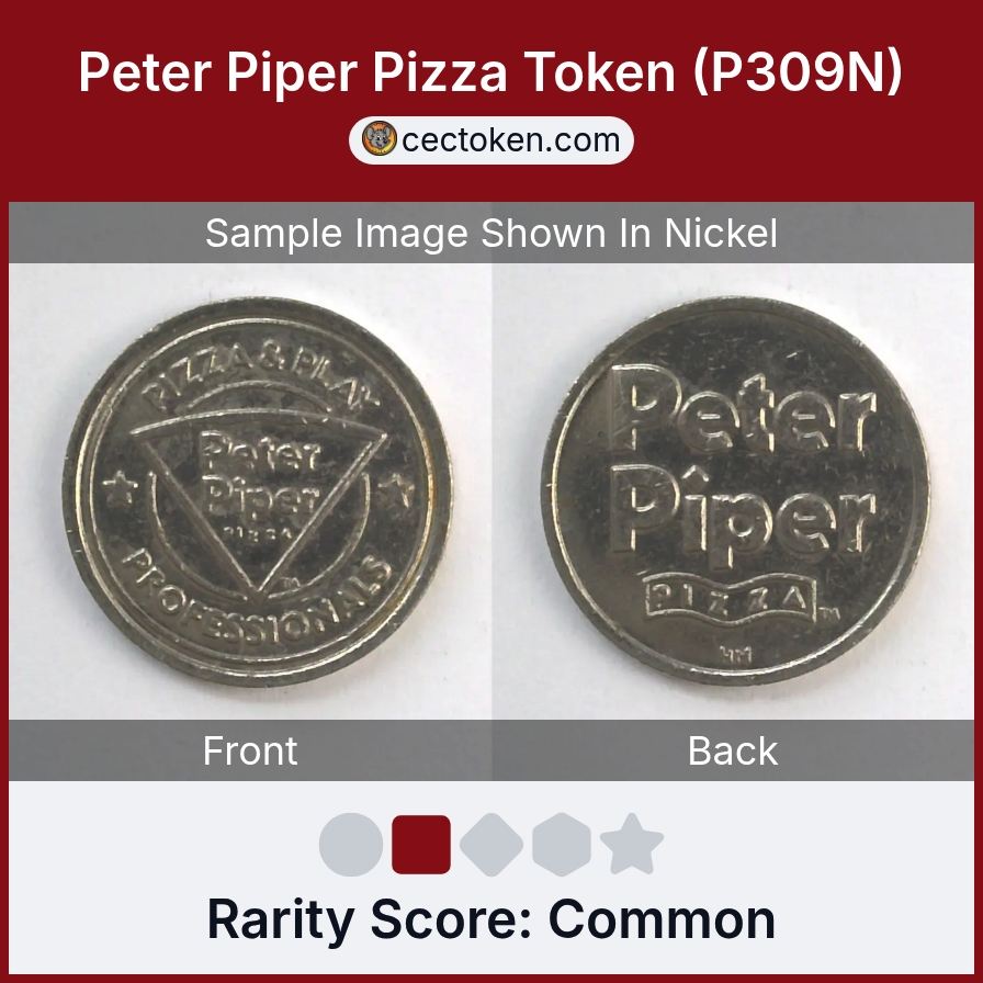 Peter Piper Pizza P309N Peter Piper Pizza Token (P309N) — sample listing image
