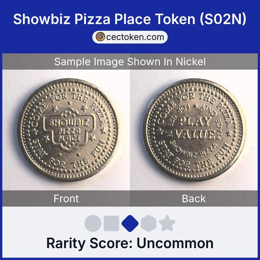 ShowBiz Pizza S02N Showbiz Pizza Place Token (S02N) — sample listing image