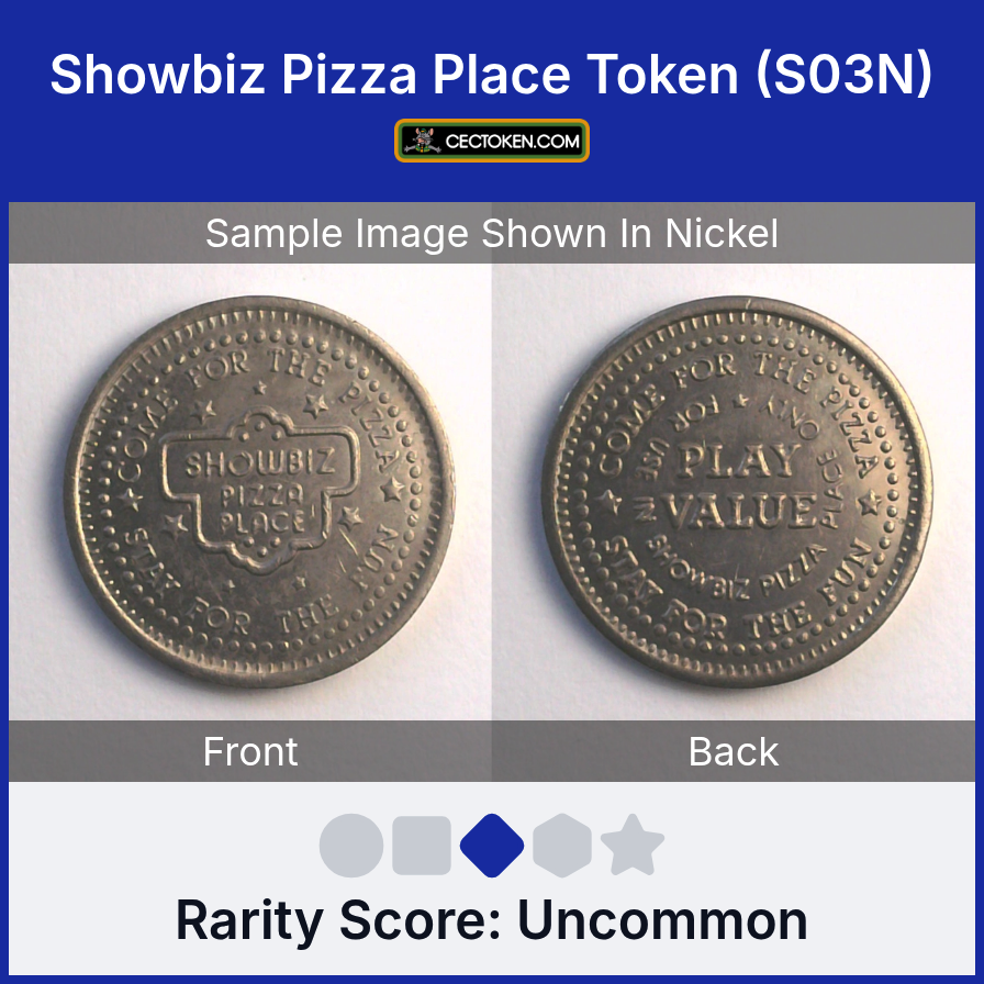 ShowBiz Pizza S03N Showbiz Pizza Place Token (S03N) — sample listing image