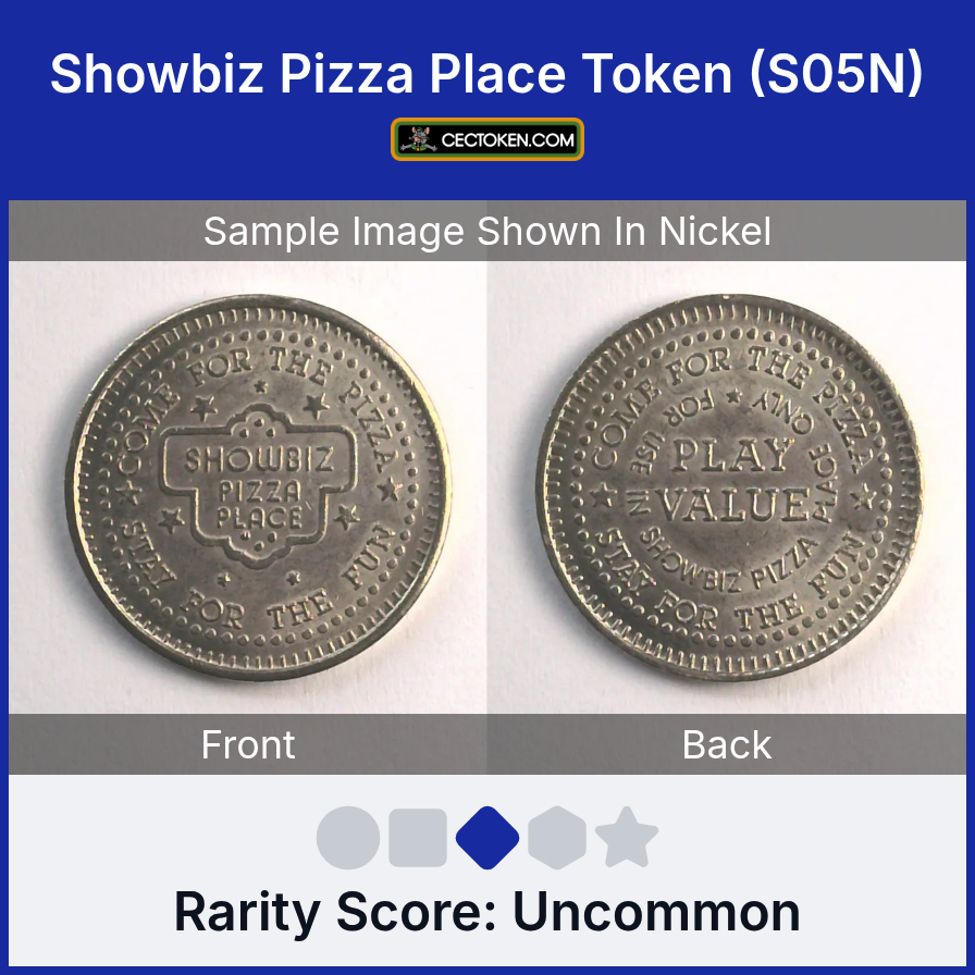 ShowBiz Pizza S05N Showbiz Pizza Place Token (S05N) — sample listing image