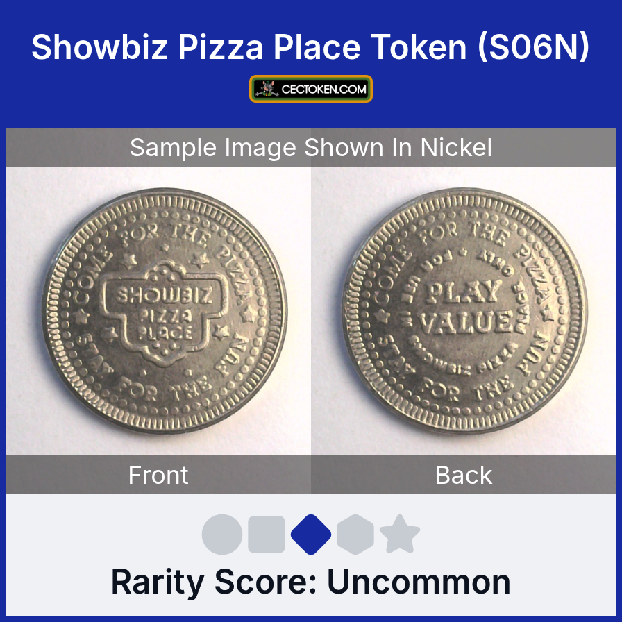 ShowBiz Pizza S06N Showbiz Pizza Place Token (S06N) — sample listing image