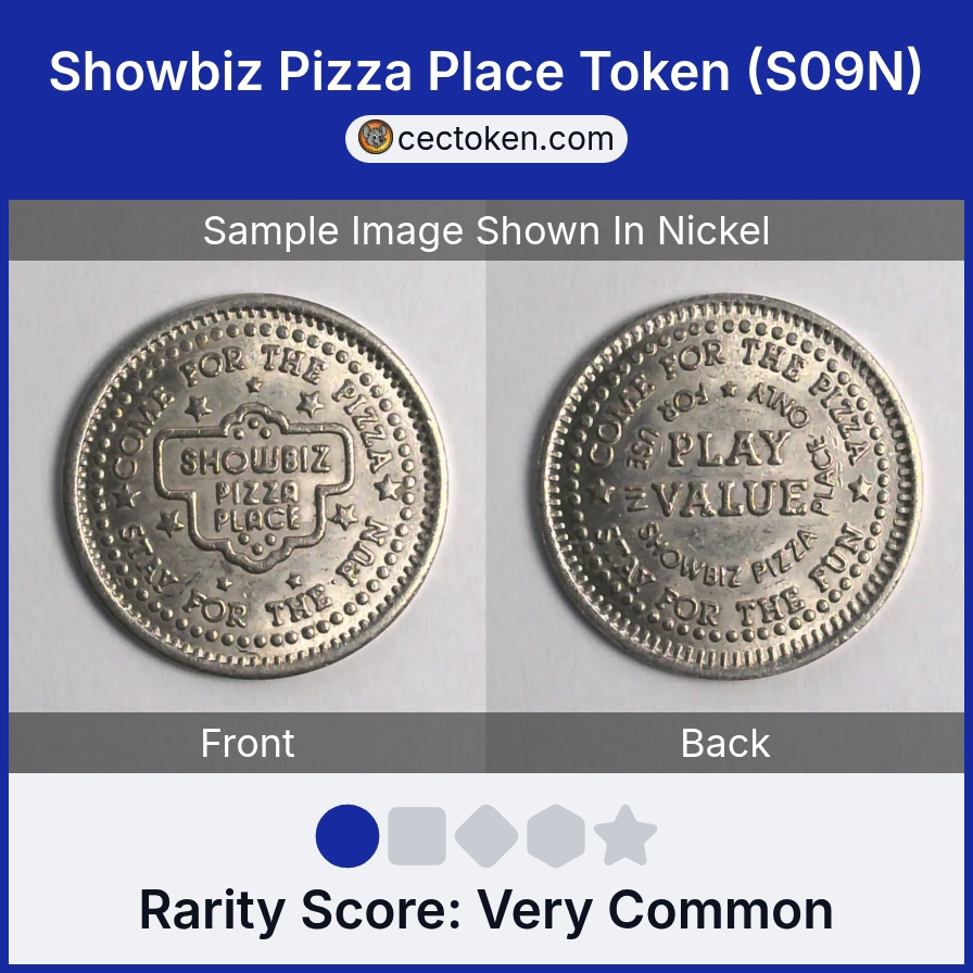 ShowBiz Pizza S09N Showbiz Pizza Place Token (S09N) — sample listing image