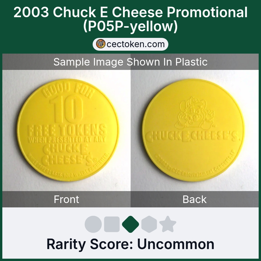 Chuck E. Cheese P05P-yellow 2003 Chuck E Cheese Promotional (P05P-yellow) — sample listing image