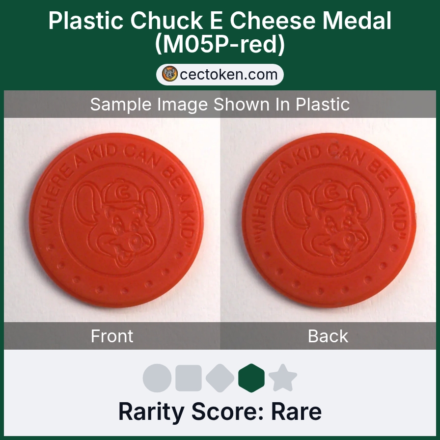 Chuck E. Cheese M05P-red Plastic Chuck E Cheese Medal (M05P-red) — sample listing image